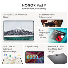 Load image into Gallery viewer, HONOR Pad 9 with Free Bluetooth Keyboard, 12.1-Inch 2.5K Display, 16GB (8+8GB Extended), 256GB Storage, Snapdragon 6 Gen 1 (4nm), 8 Speakers, Up-to 17 Hours, Android 13, WiFi Tablet, Metal Body, Gray
