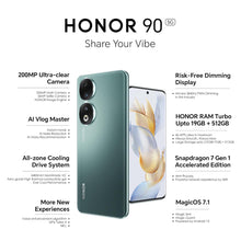 Load image into Gallery viewer, HONOR 90 (Emerald Green, 8GB + 256GB) | India&#39;s First Eye Risk-Free Display | 200MP Main &amp; 50MP Selfie Camera | Segment First Quad-Curved AMOLED Screen | Without Charger
