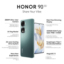Load image into Gallery viewer, HONOR 90 (Emerald Green, 8GB + 256GB) | India's First Eye Risk-Free Display | 200MP Main & 50MP Selfie Camera | Segment First Quad-Curved AMOLED Screen | Without Charger